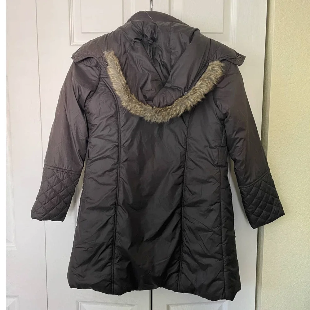 Zara Gray Puffer Coat with Faux Fur Lined Hood and Fleece Lining • Size 11-12 🗣
